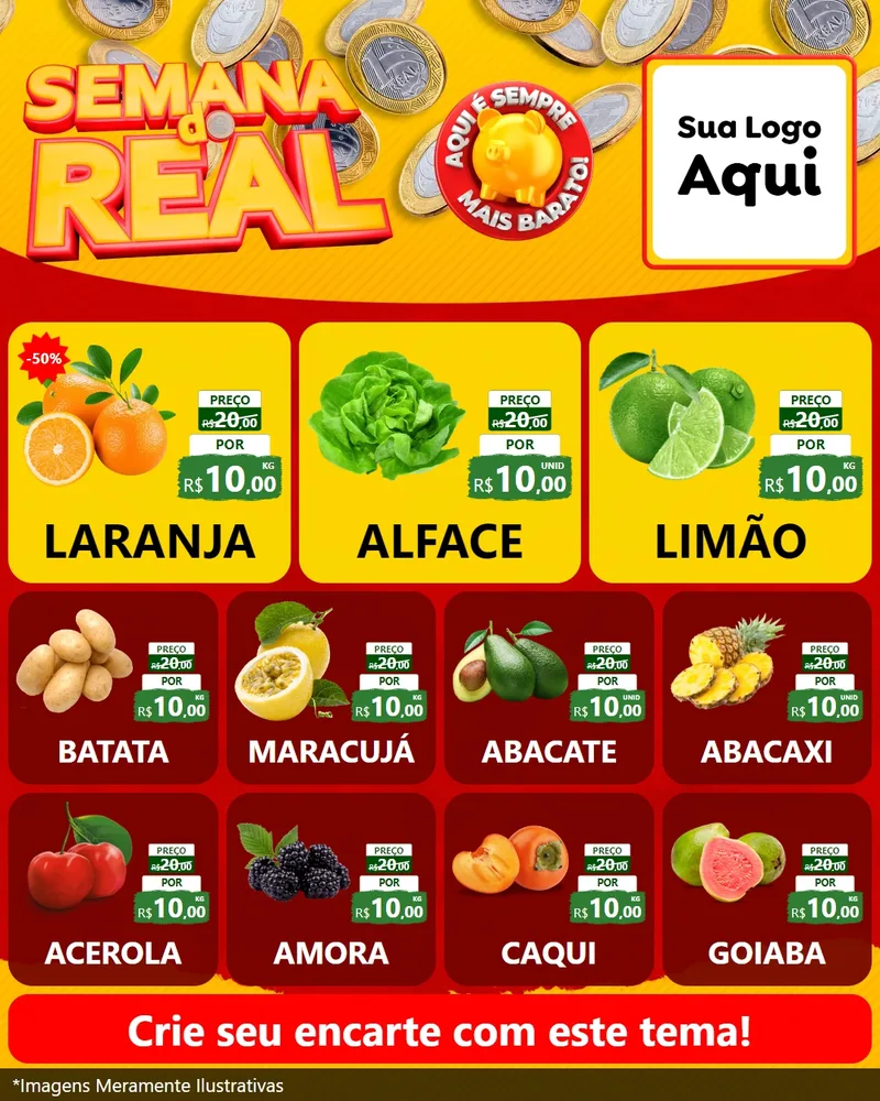 Modelo de Rede Social para Feed Instagram com o tema Semana do Real para Hortifrúti
