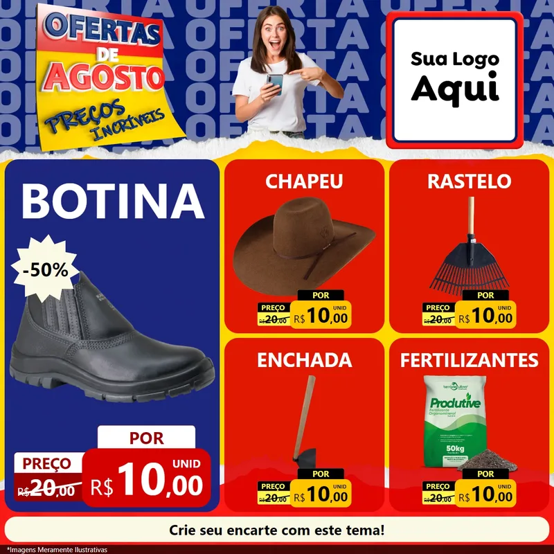 Modelo de Rede Social para Feed Facebook com o tema Ofertas de Agosto - Preços Incríveis para Agropecuária