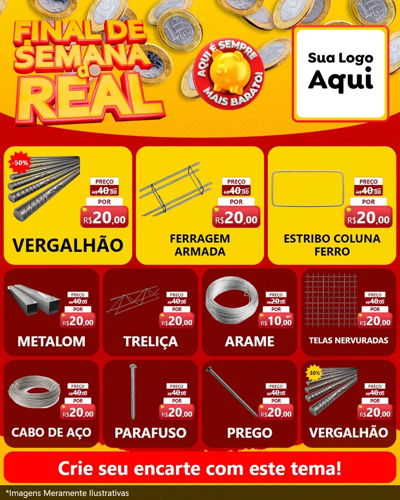 Modelo de Rede Social para Feed Instagram com o tema Final de Semana do Real para Ferragens