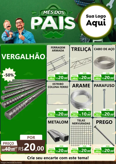Modelo de Encarte para Encarte A4 Vertical com o tema Mês dos Pais para Ferragens