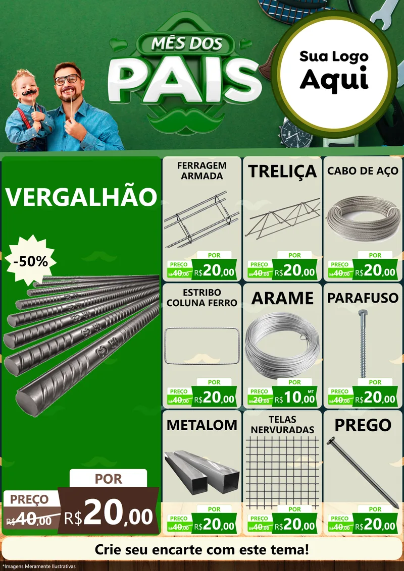 Modelo de Encarte para Encarte A4 Vertical com o tema Mês dos Pais para Ferragens