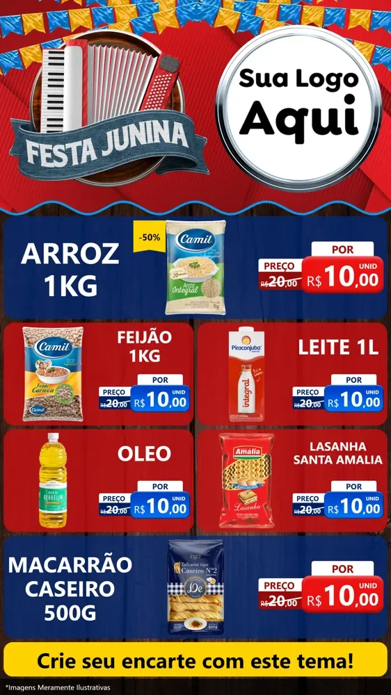 Modelo de TV para TV Vertical com o tema Festa Junina para Supermercado