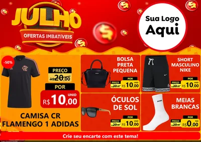 Modelo de Encarte para Encarte A4 Horizontal com o tema Julho Ofertas Imbatíveis para Roupas e acessórios