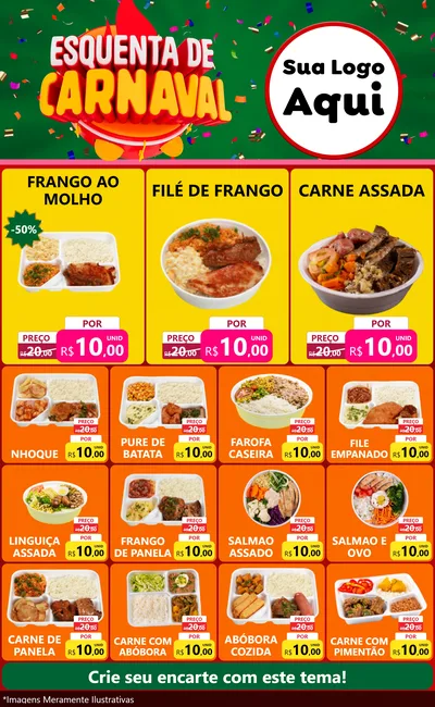 Modelo de Encarte para Encarte Grande com o tema Esquenta de Carnaval para Restaurante