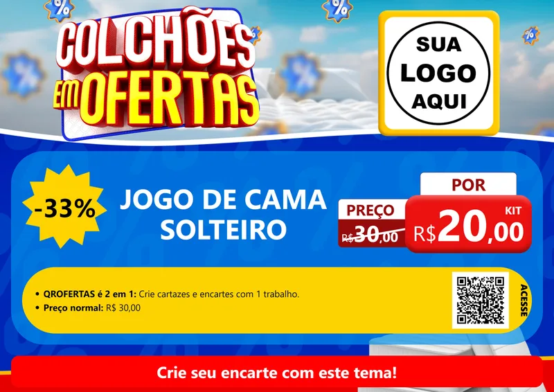 Modelo de Cartaz para Cartaz A4 Horizontal com o tema Colchões Em Ofertas para Cama, Mesa e Banho