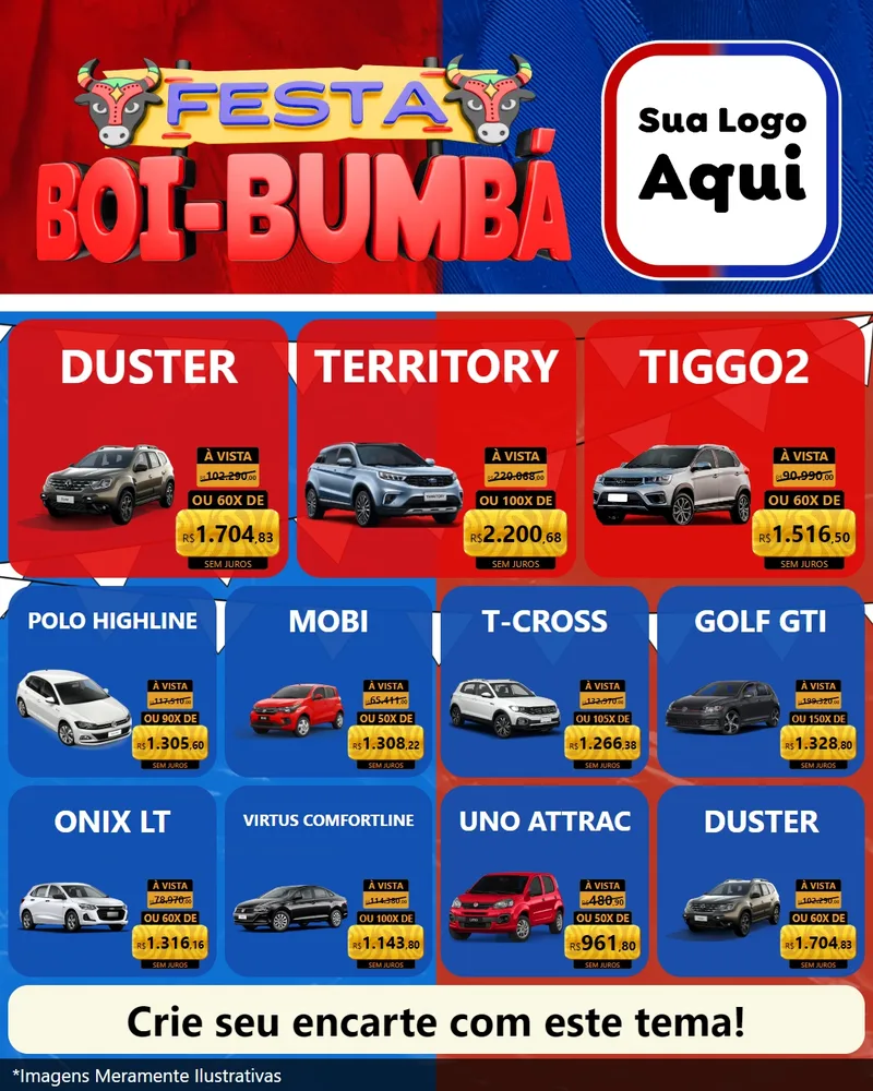 Modelo de Rede Social para Feed Instagram com o tema Festa Boi Bumbá para Concessionaria de Carros