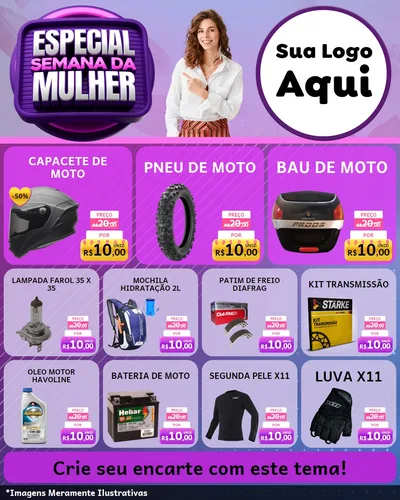 Modelo de Rede Social para Feed Instagram com o tema Especial Semana da Mulher para Moto peças