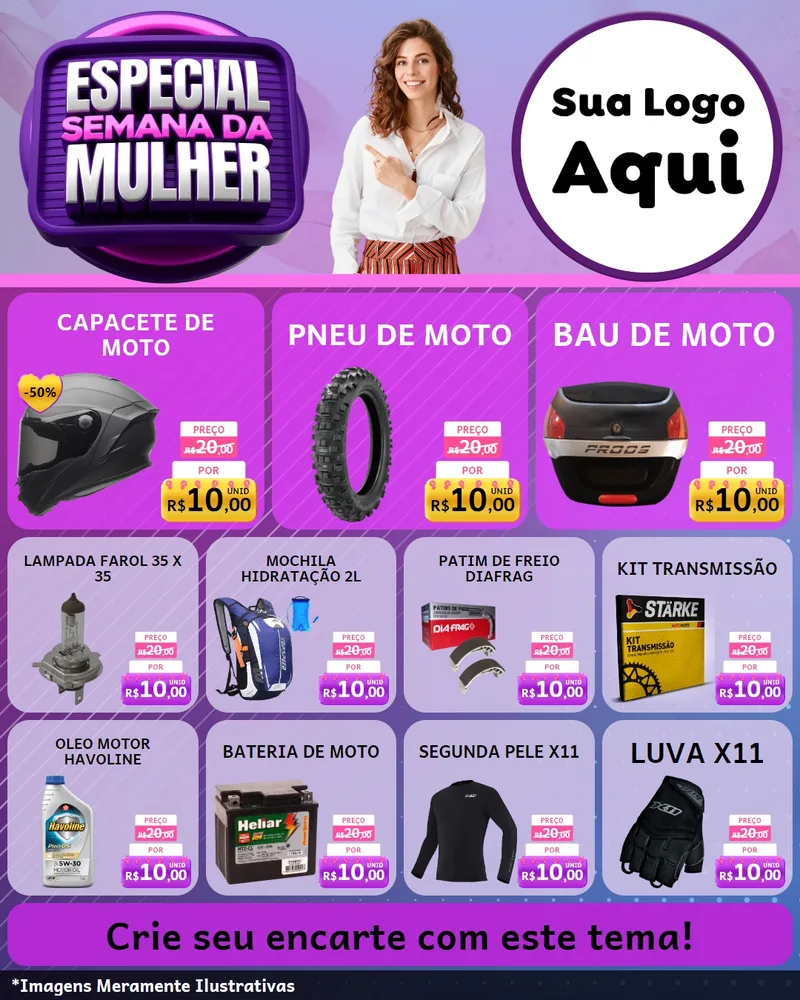 Modelo de Rede Social para Feed Instagram com o tema Especial Semana da Mulher para Moto peças