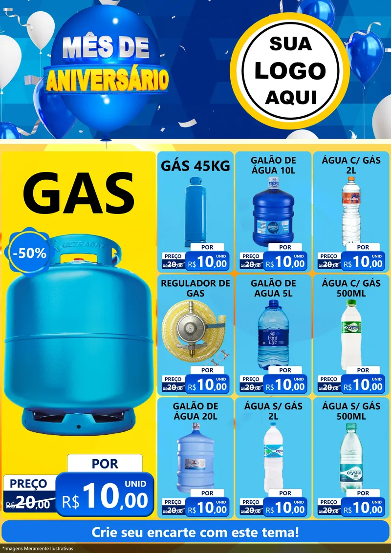 Modelo de Encarte para Encarte A4 Vertical com o tema Mês de Aniversário para Água e gás