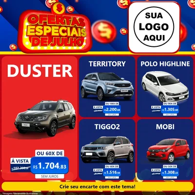 Modelo de Rede Social para Feed Facebook com o tema Ofertas Especiais de Julho para Concessionaria de Carros