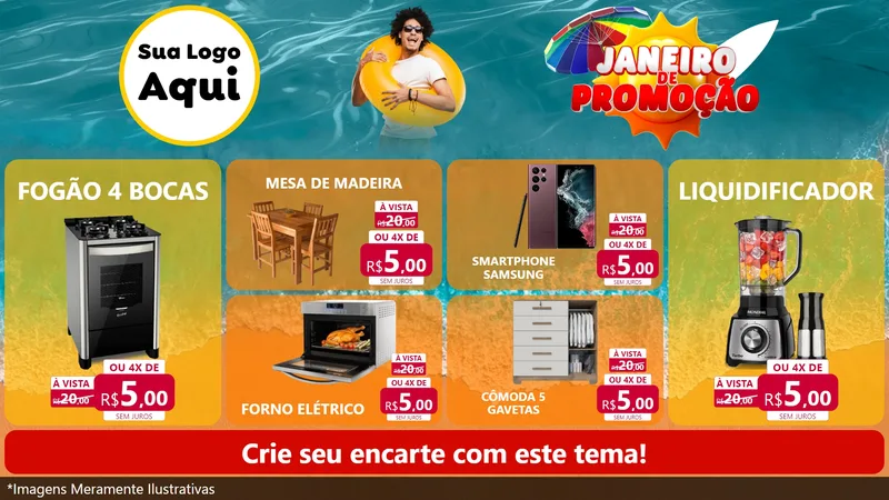 Modelo de TV para TV Horizontal com o tema Janeiro de Promoção para Móveis e Eletro