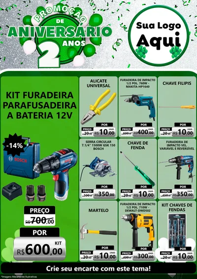 Modelo de Encarte para Encarte A4 Vertical com o tema Promoção de Aniversário - 2 Anos para Maquinas e Ferramentas