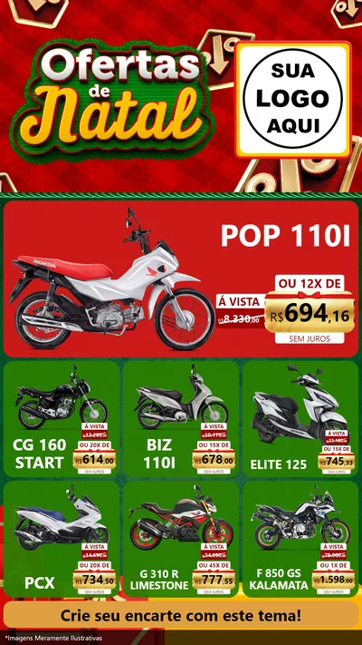 Modelo de Rede Social para Stories com o tema Ofertas de Natal para Concessionaria de Motos