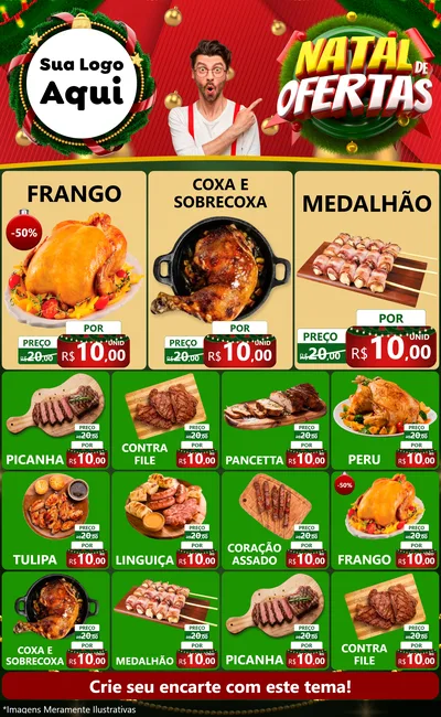 Modelo de Encarte para Encarte Grande com o tema Natal de Ofertas para Assados