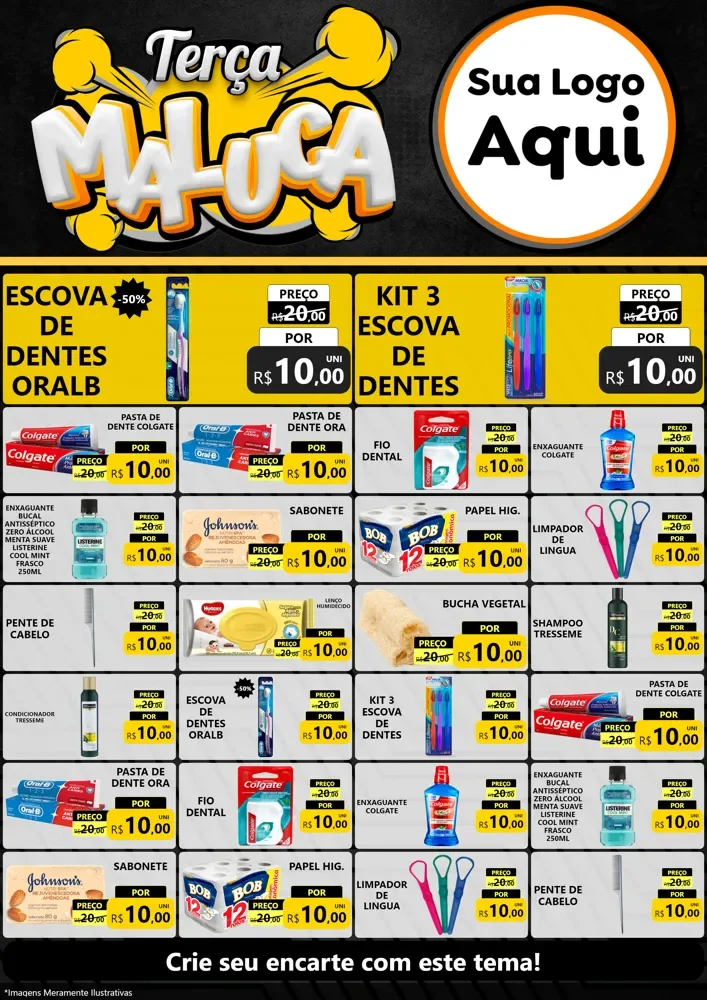 Modelo de Encarte para Encarte A4 Vertical com o tema Terça Maluca para Higiene Pessoal