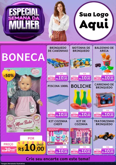 Modelo de Encarte para Encarte A4 Vertical com o tema Especial Semana da Mulher para Brinquedos