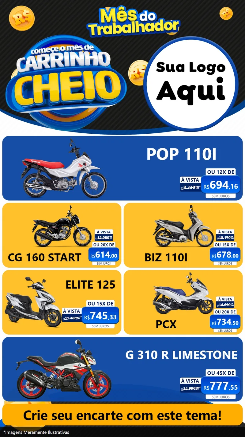 Modelo de TV para TV Vertical com o tema Comece o Mês de Carrinho Cheio para Concessionaria de Motos