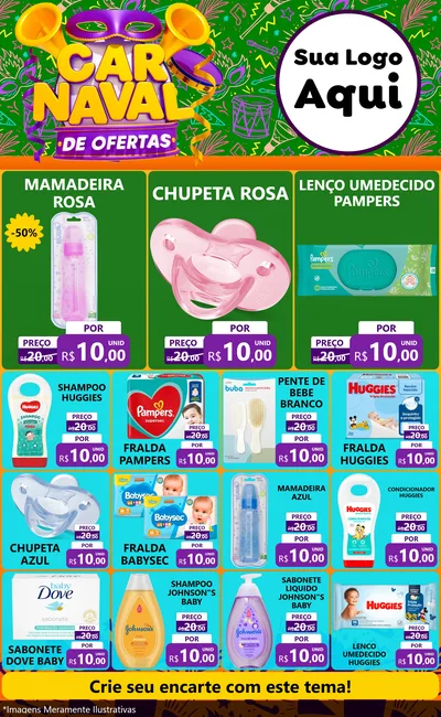 Modelo de Encarte para Encarte Grande com o tema Carnaval de Ofertas para Bebês