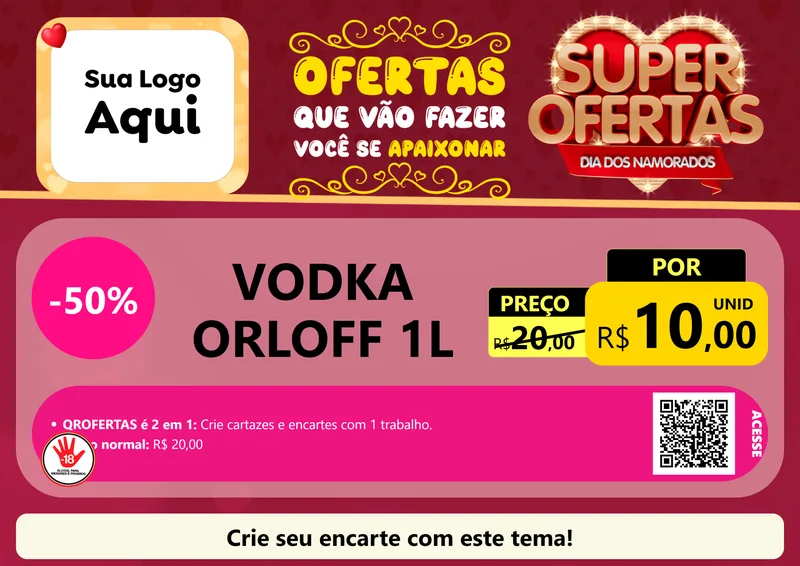 Modelo de Cartaz para Cartaz A4 Horizontal com o tema Dia dos Namorados para Distribuidora de bebidas