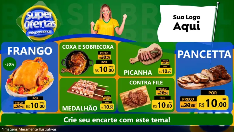Modelo de TV para TV Horizontal com o tema Super Ofertas de Independência para Assados