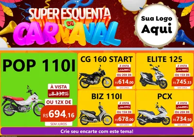 Modelo de Encarte para Encarte A4 Horizontal com o tema Super Esquenta de Carnaval para Concessionaria de Motos