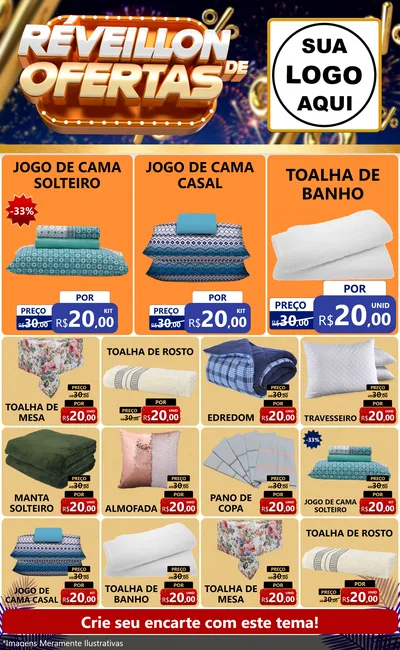 Modelo de Encarte para Encarte Grande com o tema Réveillon de Ofertas para Cama, Mesa e Banho