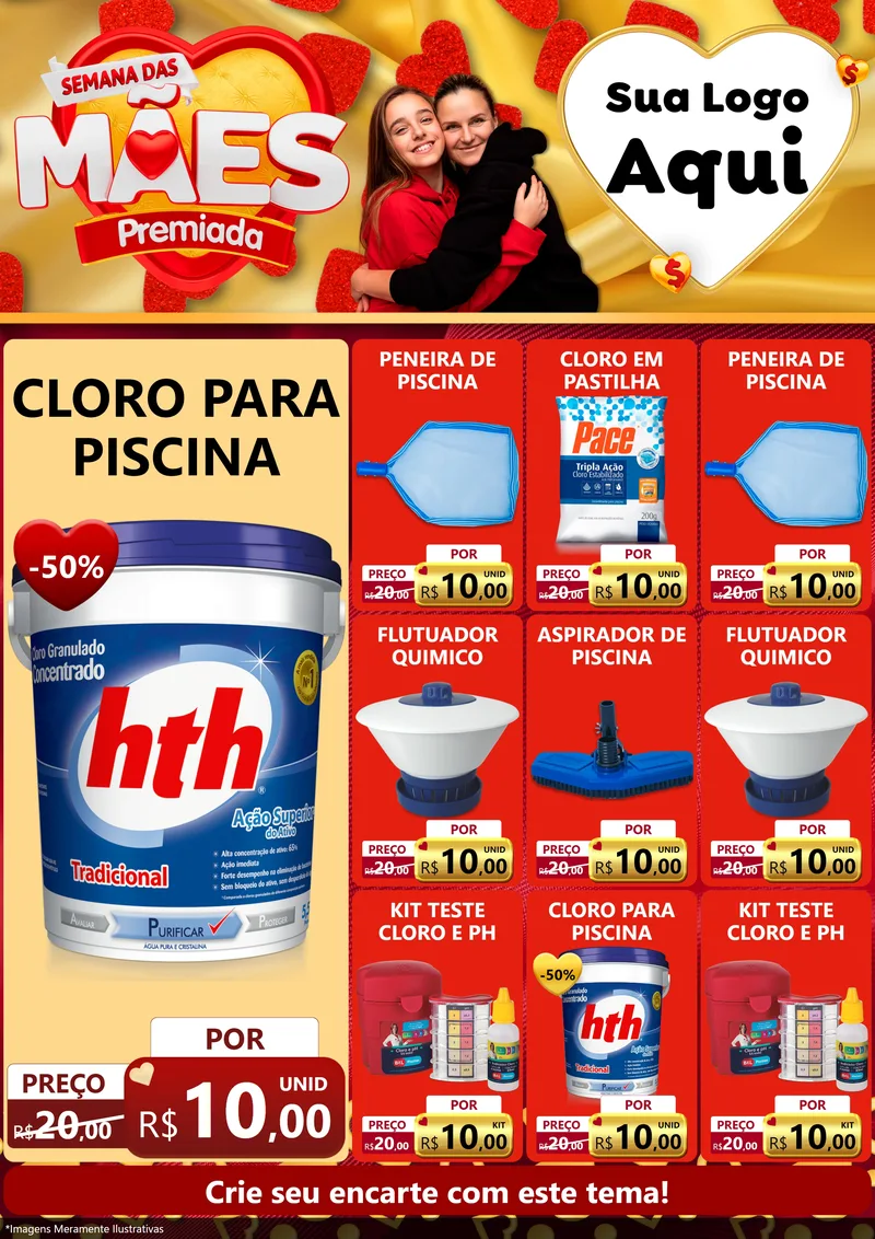 Modelo de Encarte para Encarte A4 Vertical com o tema Semana das Mães Premiada para Produtos para Piscina