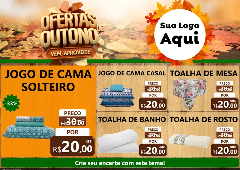 Modelo de Encarte para Encarte A4 Horizontal com o tema Ofertas de Outono - Vem, Aproveite! para Cama, Mesa e Banho