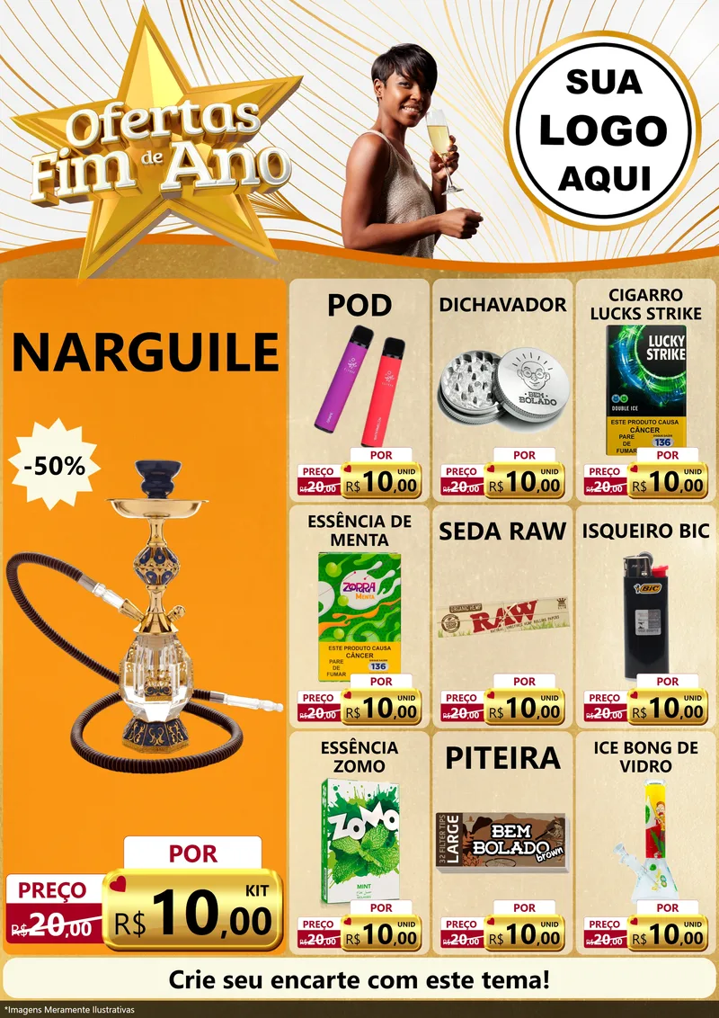 Modelo de Encarte para Encarte A4 Vertical com o tema Ofertas Fim de Ano para Tabacaria