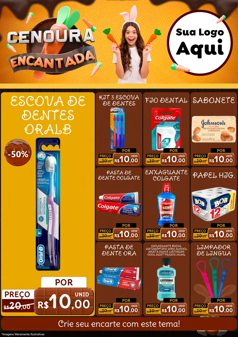 Modelo de Encarte para Encarte A4 Vertical com o tema Cenoura Encantada - Páscoa para Higiene Pessoal