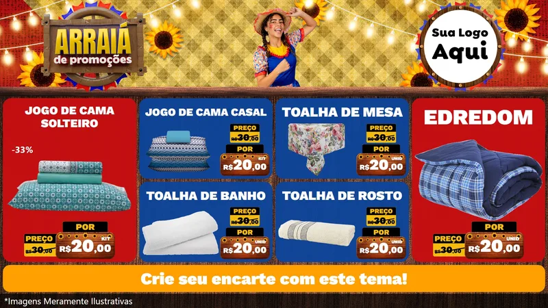 Modelo de TV para TV Horizontal com o tema Arraiá de Promoções para Cama, Mesa e Banho