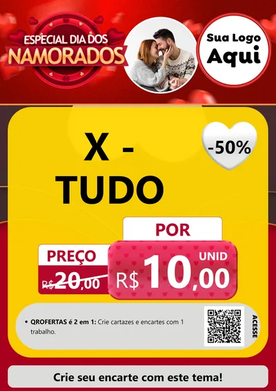 Modelo de Cartaz para Cartaz A4 Vertical com o tema Especial Dia Dos Namorados para Hamburgueria