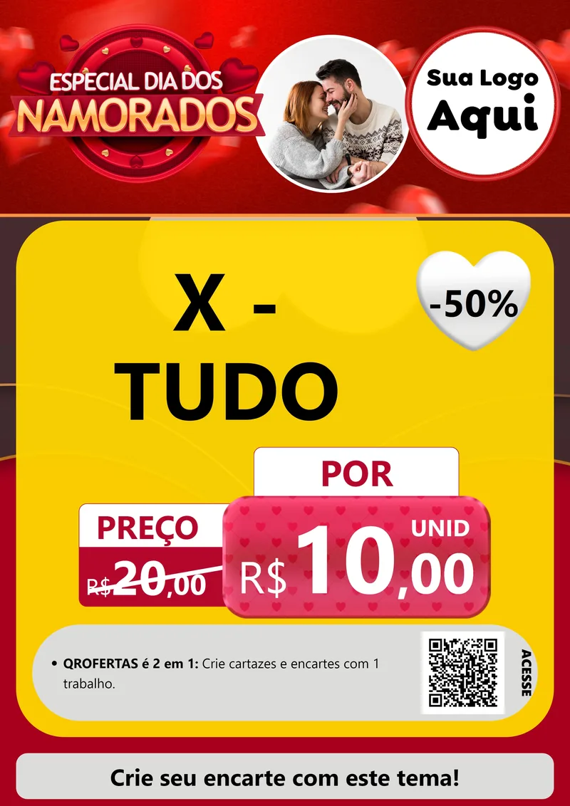 Modelo de Cartaz para Cartaz A4 Vertical com o tema Especial Dia Dos Namorados para Hamburgueria
