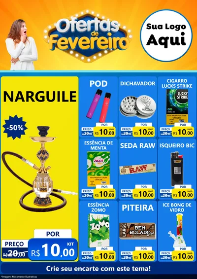 Modelo de Encarte para Encarte A4 Vertical com o tema Ofertas de Fevereiro para Tabacaria