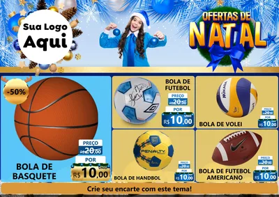 Modelo de Encarte para Encarte A4 Horizontal com o tema Ofertas de Natal para Artigos Esportivos