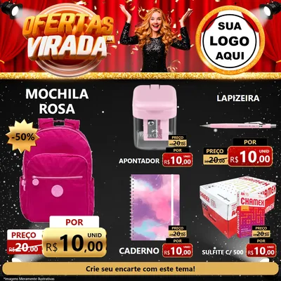 Modelo de Rede Social para Feed Facebook com o tema Ofertas da Virada para Papelaria