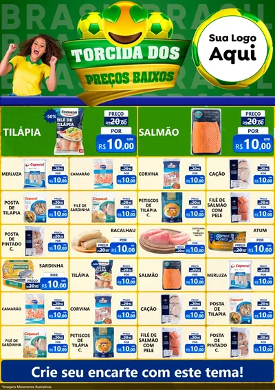 Modelo de Encarte para Encarte A4 Vertical com o tema Torcida dos Preços Baixos - Copa para Peixaria