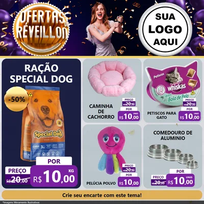 Modelo de Rede Social para Feed Facebook com o tema Ofertas de Réveillon para Pet Shop