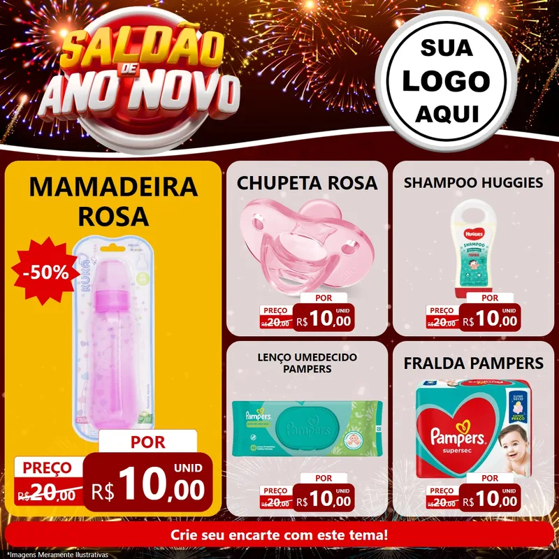Modelo de Rede Social para Feed Facebook com o tema Saldão de Ano Novo para Bebês