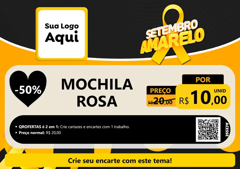 Modelo de Cartaz para Cartaz A4 Horizontal com o tema Setembro Amarelo para Papelaria