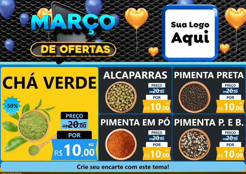 Modelo de Encarte para Encarte A4 Horizontal com o tema Março de Ofertas para Produtos Naturais