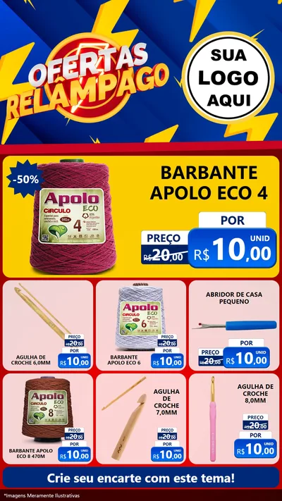 Modelo de Rede Social para Stories com o tema Ofertas Relâmpago para Armarinho e Aviamentos