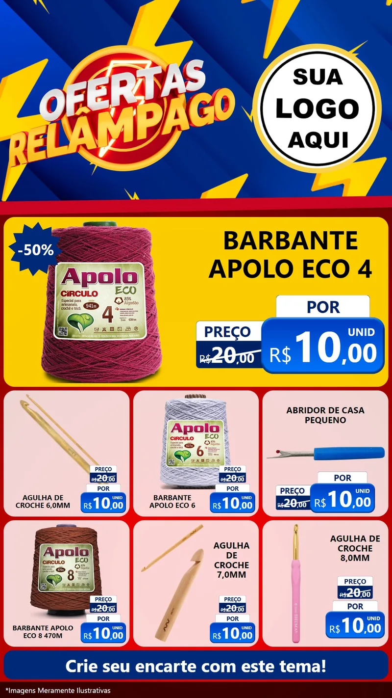 Modelo de Rede Social para Stories com o tema Ofertas Relâmpago para Armarinho e Aviamentos