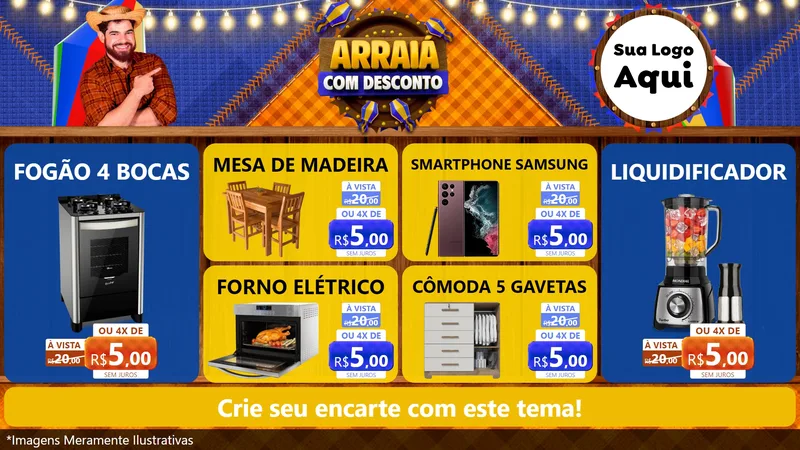 Modelo de TV para TV Horizontal com o tema Arraiá Com Desconto para Móveis e Eletro