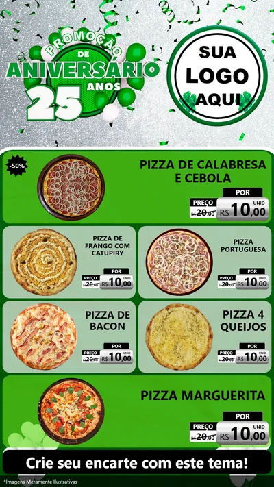 Modelo de TV para TV Vertical com o tema Promoção de Aniversário - 25 Anos para Pizzaria