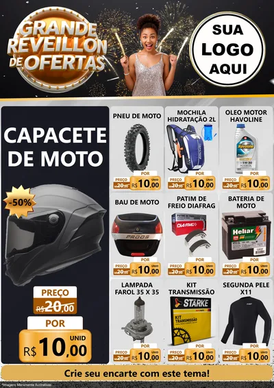 Modelo de Encarte para Encarte A4 Vertical com o tema Grande Réveillon de Ofertas para Moto peças