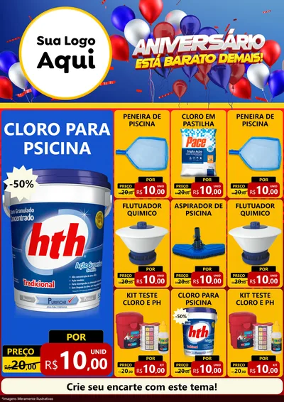 Modelo de Encarte para Encarte A4 Vertical com o tema Aniversário para Produtos para Piscina