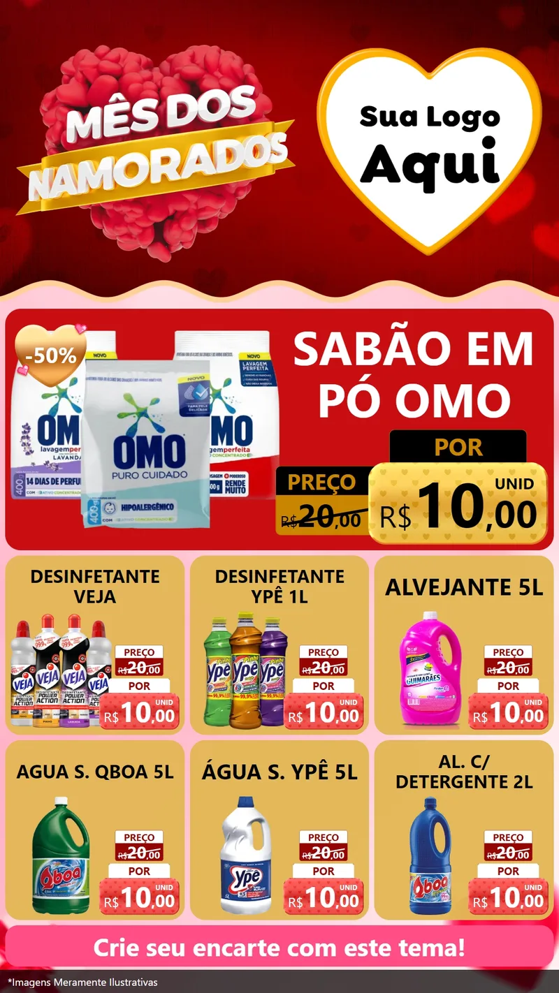 Modelo de Rede Social para Stories com o tema Mês dos Namorados para Produtos de Limpeza