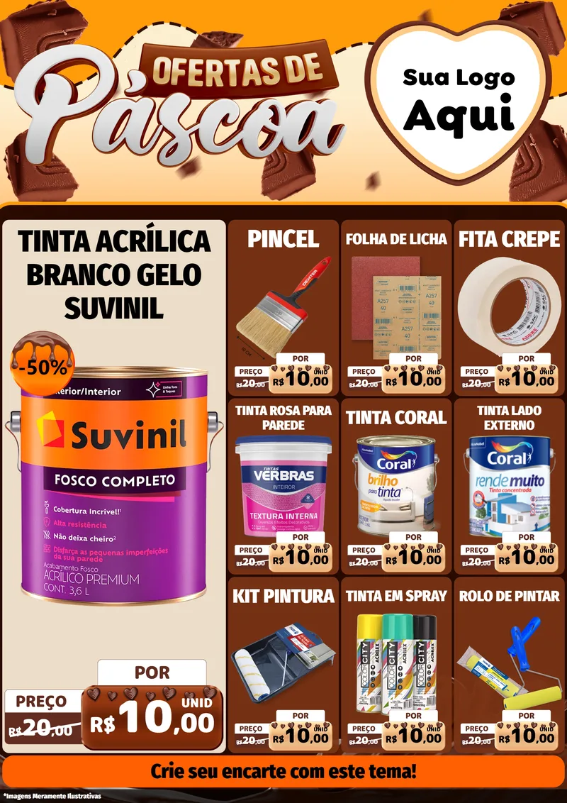 Modelo de Encarte para Encarte A4 Vertical com o tema Ofertas de Páscoa para Tintas e Ferramentas