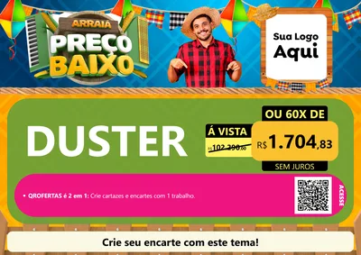 Modelo de Cartaz para Cartaz A4 Horizontal com o tema Arraiá de Preço Baixo - Junina para Concessionaria de Carros